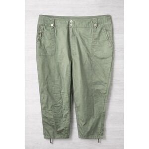 Vtg Fashion Bug Capri Pants Plus Size 22 W 22W Olive Green Cargo Utility Canvas